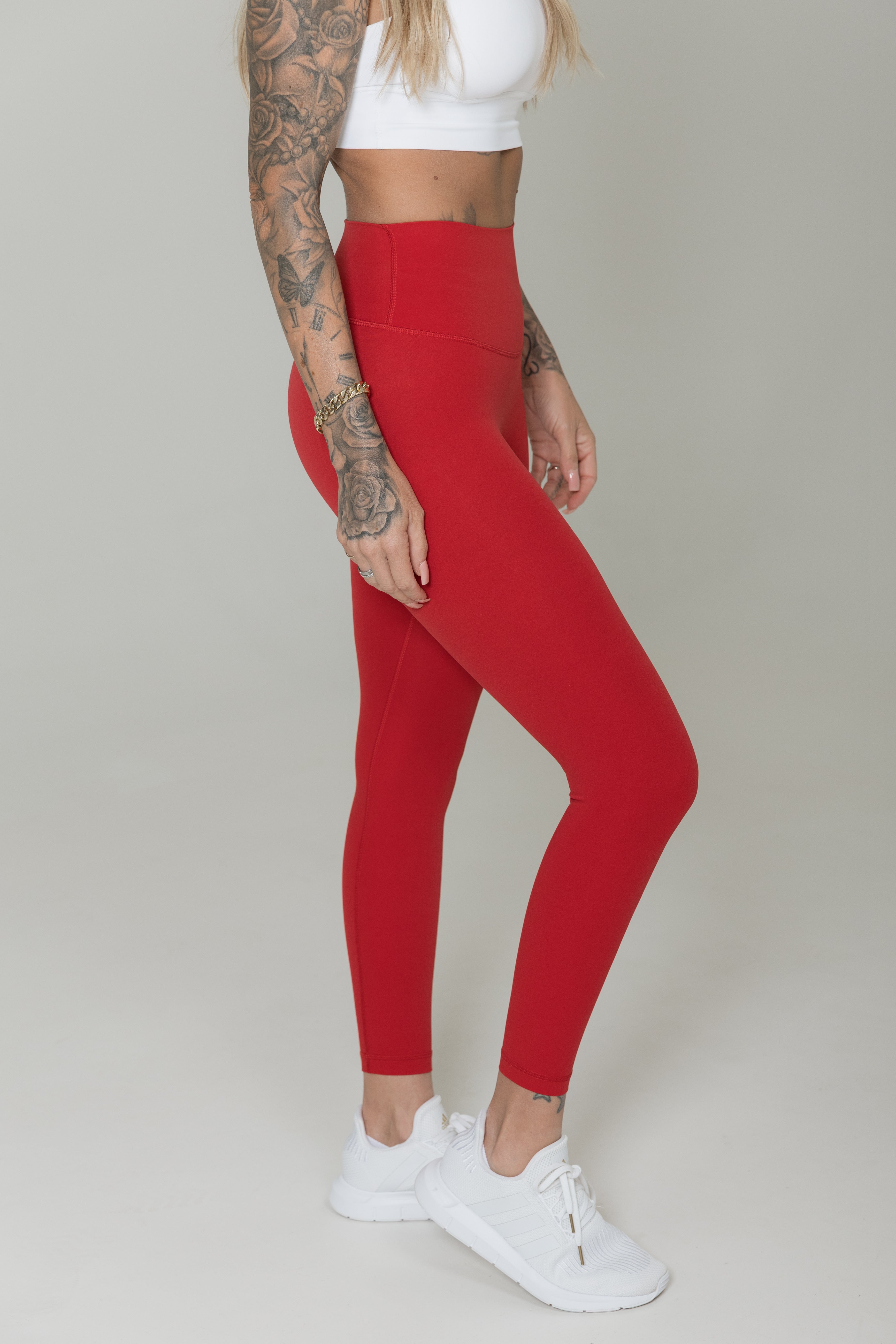 Red high waisted sculpt leggings women moisture wicking activewear set