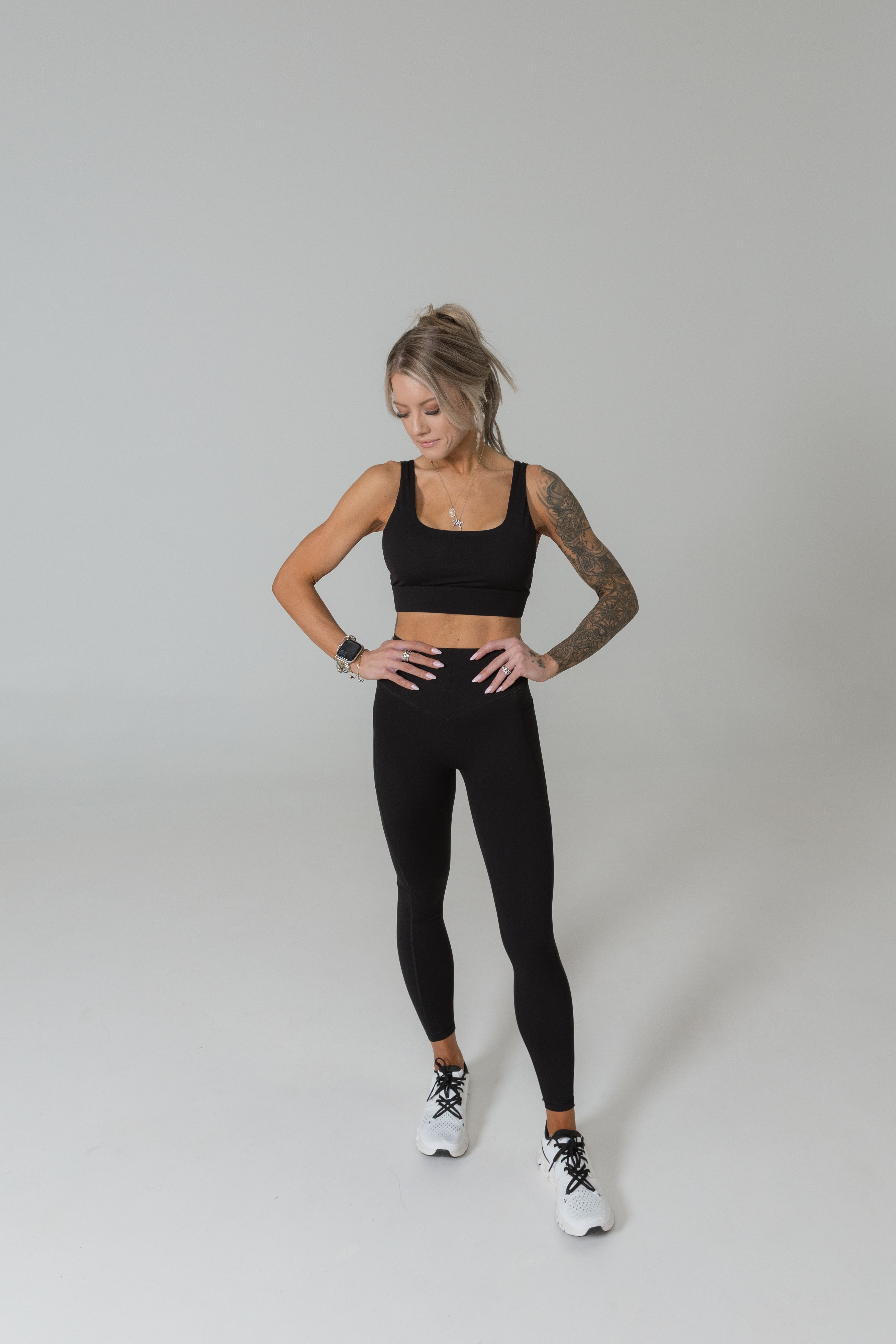 Black high waisted leggings with pockets women moisture wicking activewear