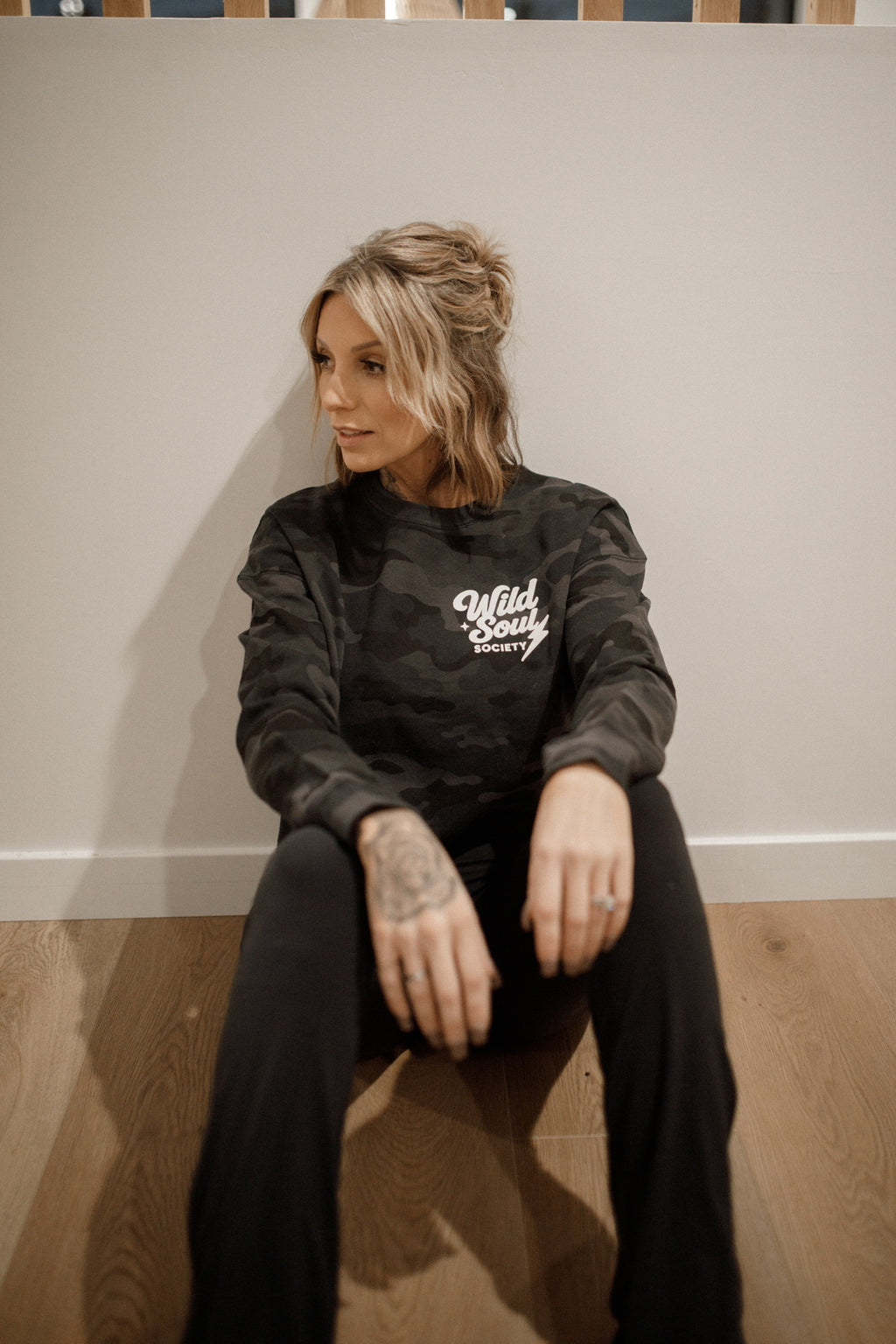 Pretty Wild - Black Camo Cropped Crewneck