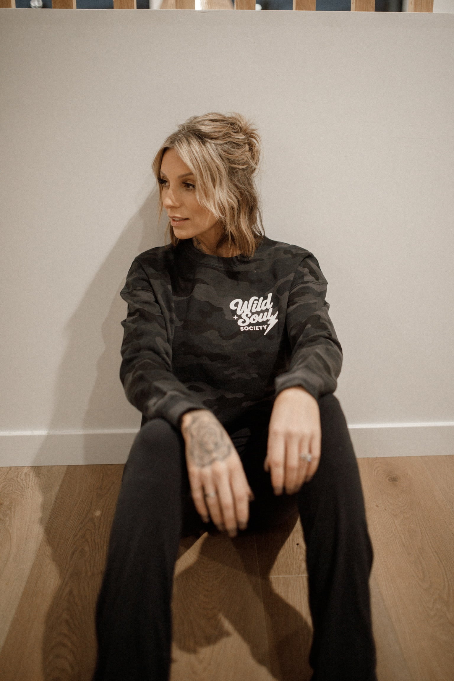 Pretty Wild - Black Camo Cropped Crewneck