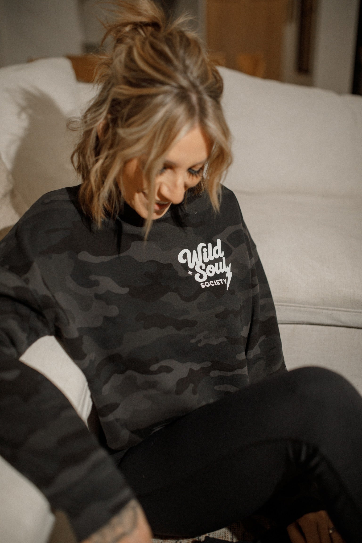 Pretty Wild - Black Camo Cropped Crewneck