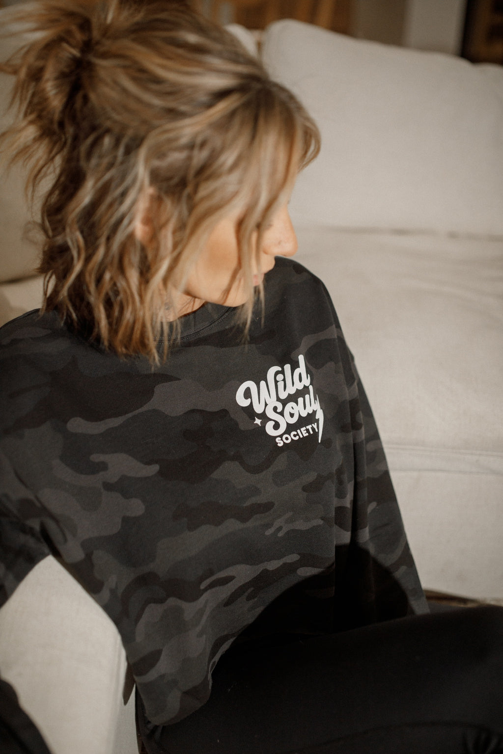 Pretty Wild - Black Camo Cropped Crewneck