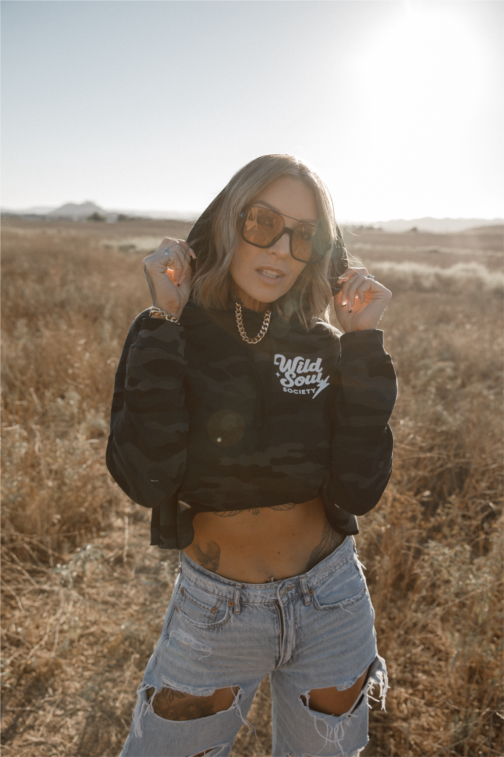 🖤 Pretty Wild — Black Camo Cropped Hoodie
