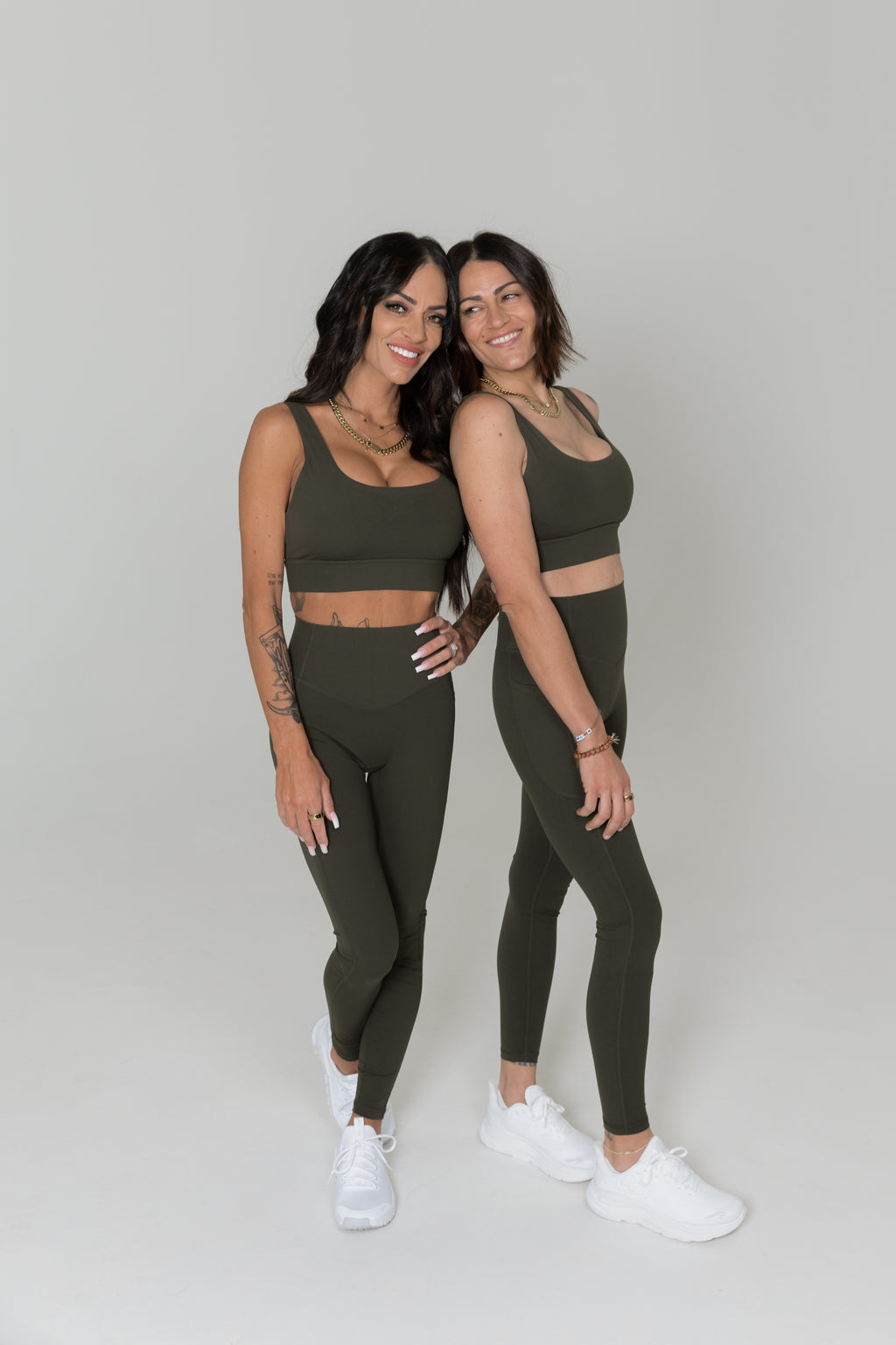 Tactical green high waisted leggings with pockets women moisture wicking activewear