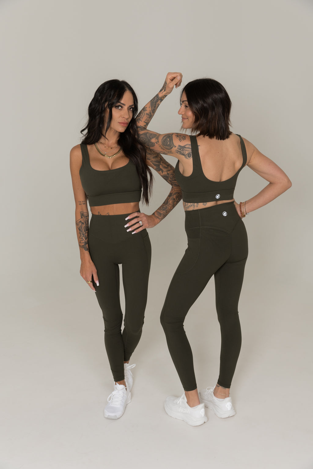 Tactical green sports bra women moisture wicking activewear set