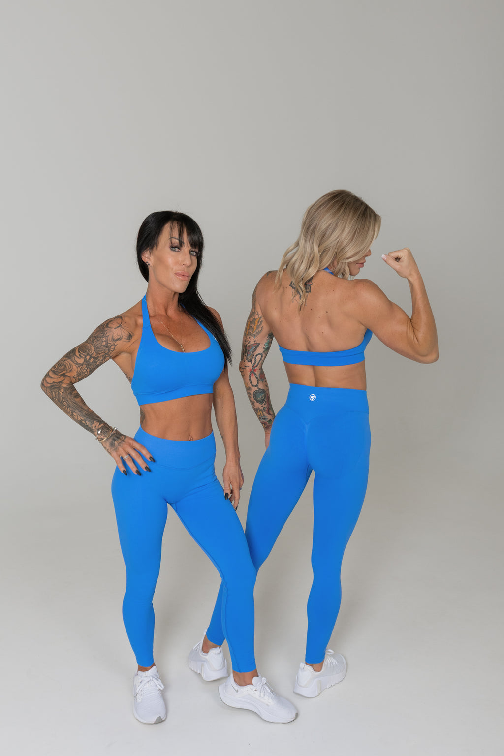 Electric blue halter sports bra women moisture wicking activewear set