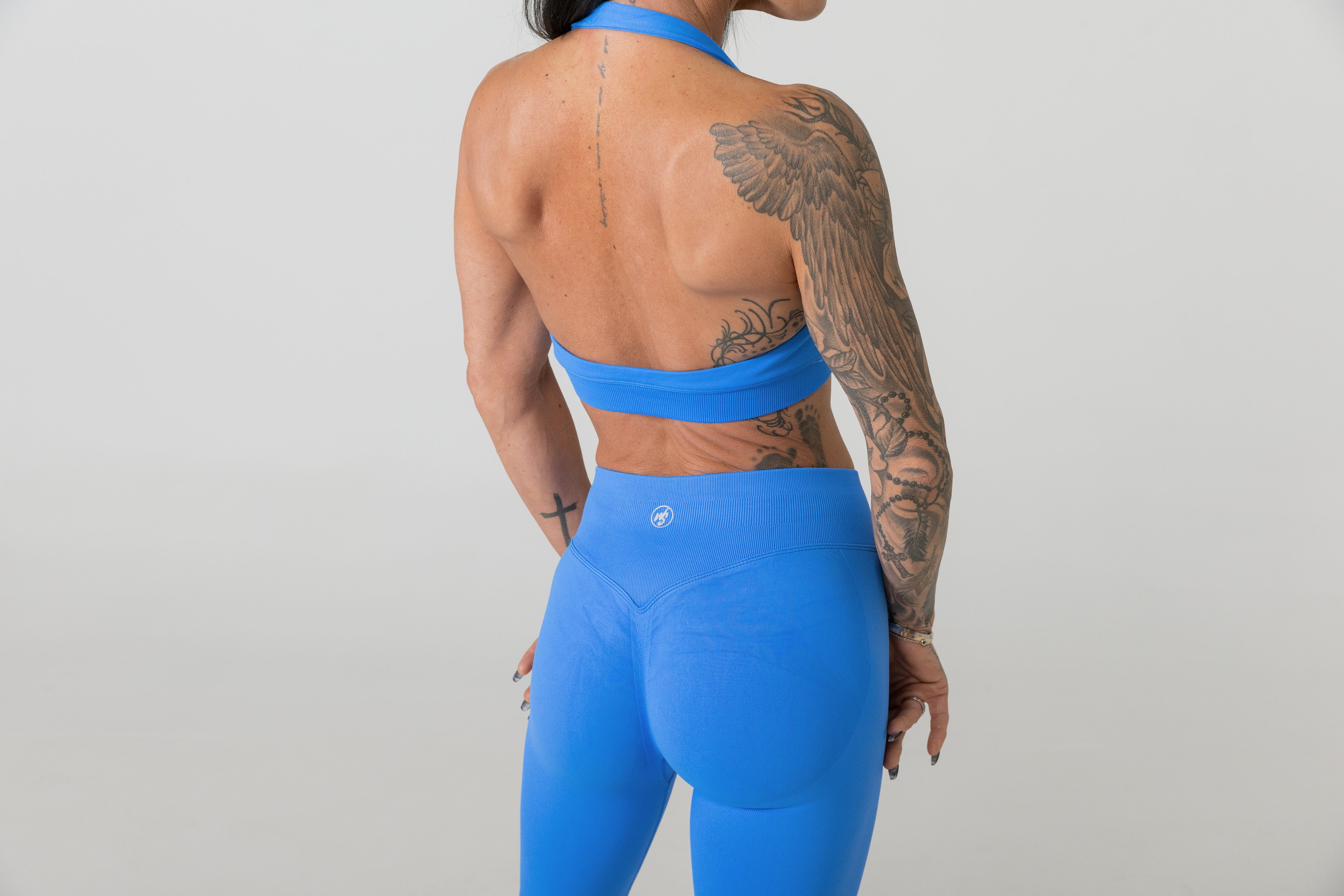 Electric blue halter sports bra women moisture wicking activewear set