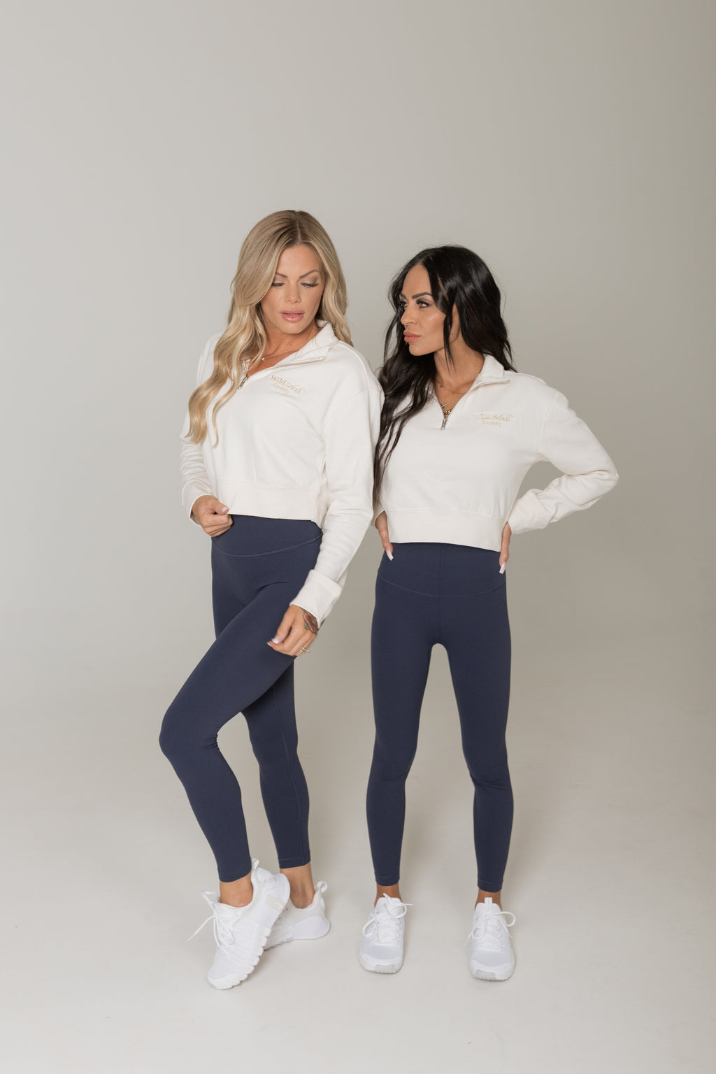 Cream cropped quarter zip pullover women athleisure outfit